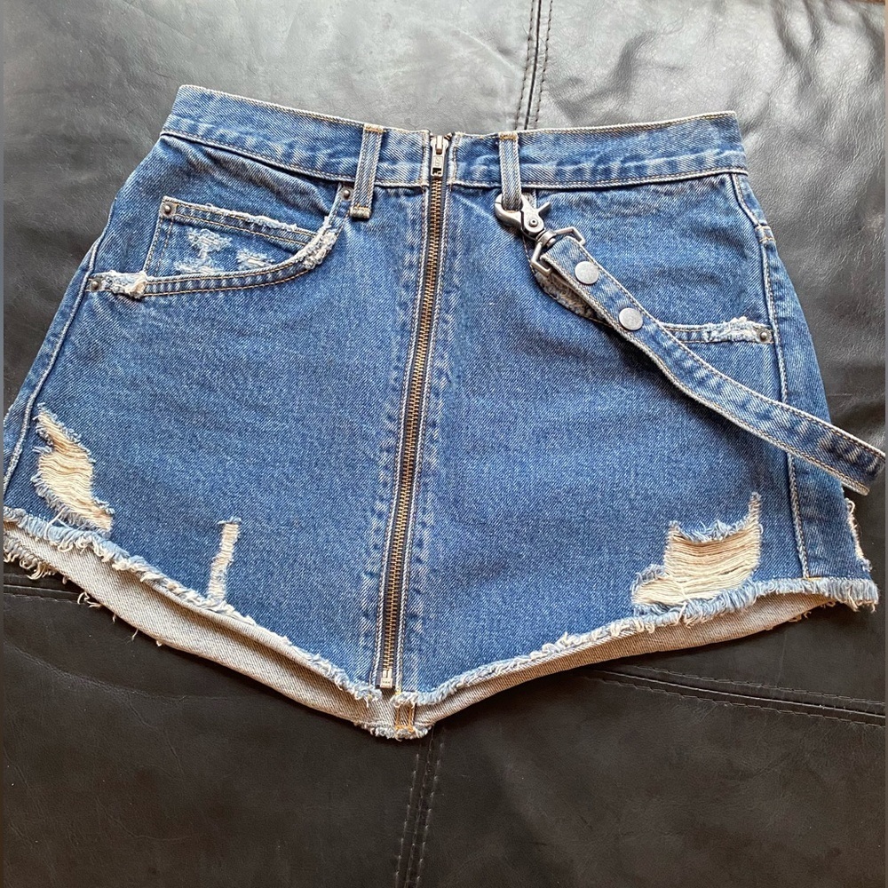 Carmar Delphius Beatrice Harness Distressed Denim Skirt, Size 27 - Picture 5 of 10